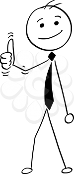 Cartoon illustration of happy smiling stick man businessman, manager, clerk or politician posing with thumbs up gesture