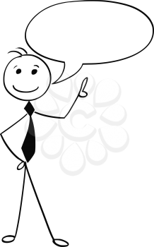 Cartoon illustration of smiling man male boy head with empty text speech bubble balloon.