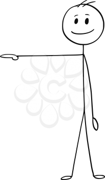 Cartoon stick man drawing conceptual illustration of businessman pointing right.