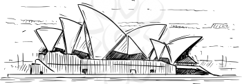 Cartoon sketch drawing illustration of Opera House in Sydney, New South Wales, Australia.