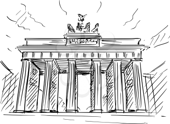 Cartoon sketch drawing illustration of Brandenburg Gate in Berlin, Germany.