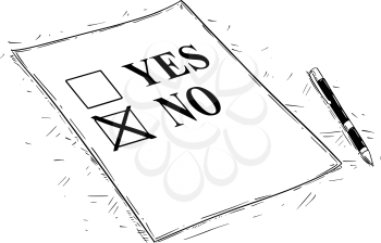 Vector artistic pen and ink drawing illustration of yes and no questionnaire form.