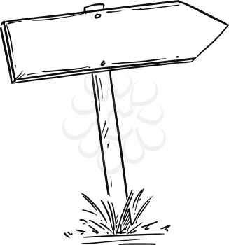 Artistic drawing of old empty or blank wooden road arrow sign. Ready for your text.