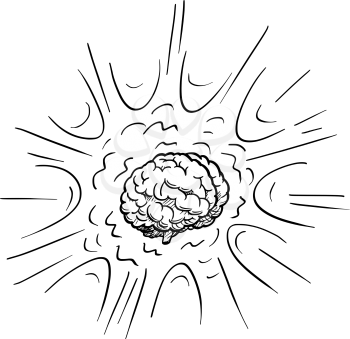 Cartoon conceptual drawing or illustration of excited or exploding human brain. Concept of creativity and intelligence.