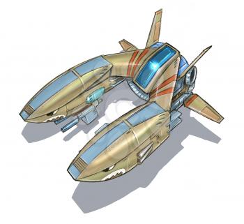 Concept art digital painting or illustration of science fiction spaceship, spacecraft or fighter plane aircraft.