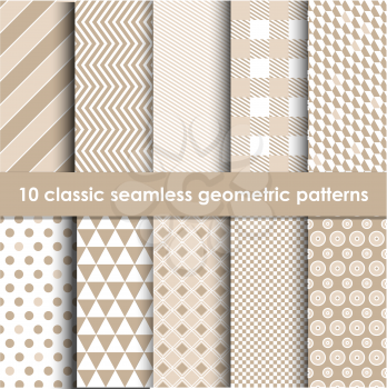 Geometric patterns seamless. Set of 10 coffee colors classic patterns. May be used as background, backdrop, invitation card etc.