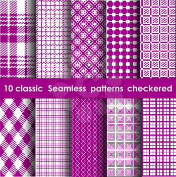 Set of 10 classic seamless checkered patterns. White and lilac patterns