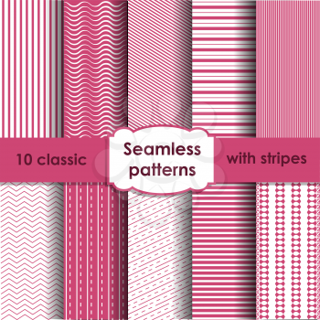 Set of classic pink seamless striped patterns. EPS10