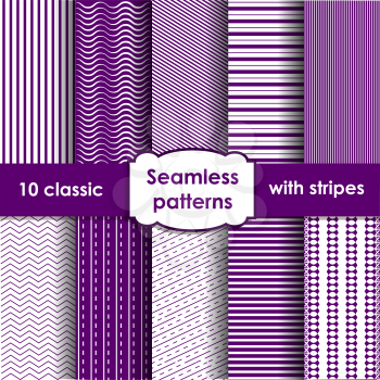 Set of classic violet seamless striped patterns. EPS10