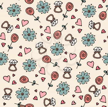 Love symbols Seamless pattern. Hand drawn doodles Vector illustration. Happy Valentine s day.