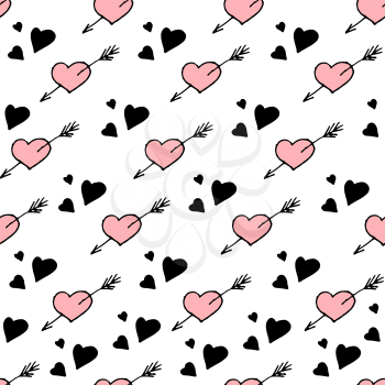 Vector romantic seamless pattern. Simple repeating texture with doodle hearts. Stylish hipster texture. Can be used for valentine cards, scrapbooking, fashion etc.