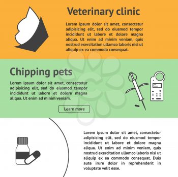 Veterinary banners set template with vet clinic pet care 