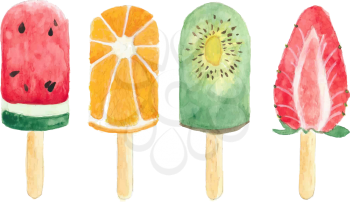 Watercolor fruit ice cream on white background. Vector illustration