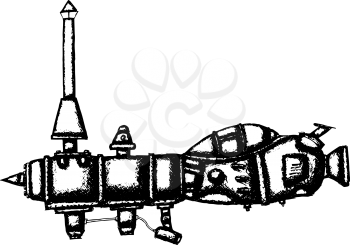 Submarine hand drawn in old sketch style. Vector illustration