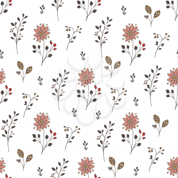 Seamless pattern with flowers. Vector doodle texture with blooming chamomiles and cornflowers.