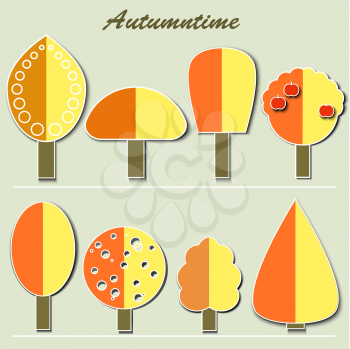 Collection Of Autumn Trees. Simple collection of autumn trees of different shapes.  Vector illustration EPS10.