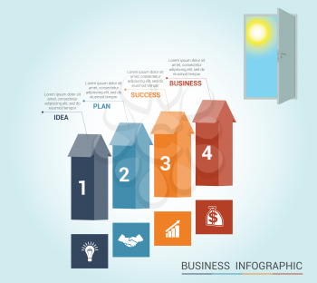 Template Conceptual infographics, arrows colored and doorway, 4 positions