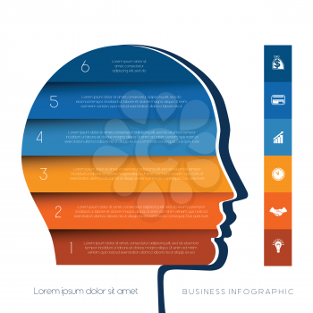Template for infographic, head the person from colour strips, startup business concept, template for six positions, steps, options or parts