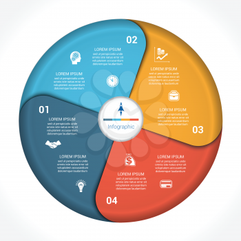 Template infographic four position, steps, parts, with text area, vector illustration colourful in the form of flower petals. Business pie chart diagram data. 