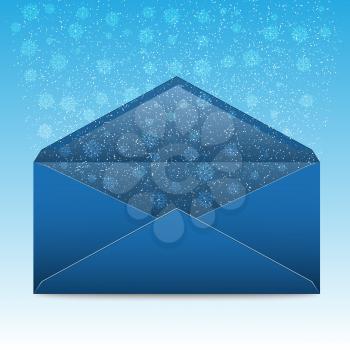 Christmas  blue envelope with snowflakes and blizzard