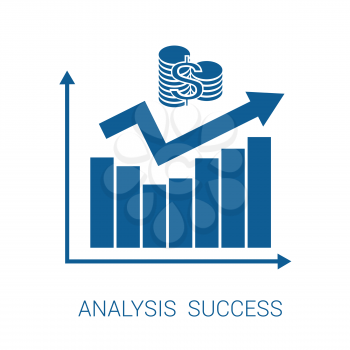 Icon chart analysis success blue on white background