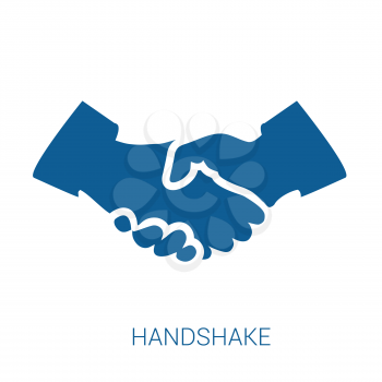 Handshake vector blue flat icon on white background.