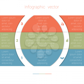 Colorful Strips and White Semicircles for Text.Template InfographicThree Position. Business Area Chart Diagram Data.