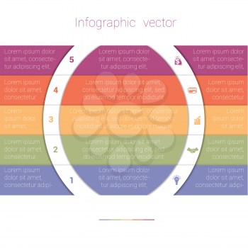 Colorful Strips and White Semicircles for Text.Template Infographic Five Position. Business Area Chart Diagram Data.