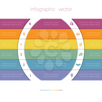 Colorful Strips and White Semicircles for Text.Template Infographic Six Position. Business Area Chart Diagram Data.
