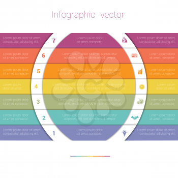 Colorful Strips and White Semicircles for Text.Template Infographic Seven Position. Business Area Chart Diagram Data.