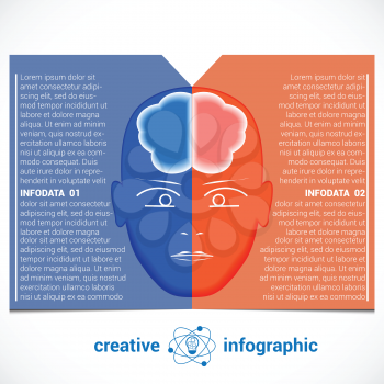 Infographic Template with abstract head, brain, place for text 2 positions, can be used for conceptual banner, diagram, number options.