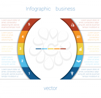 Vector Template Infographic Five Position.  Colorful Semicircles and White Strips for Text Area. Business Area Chart Diagram Data.