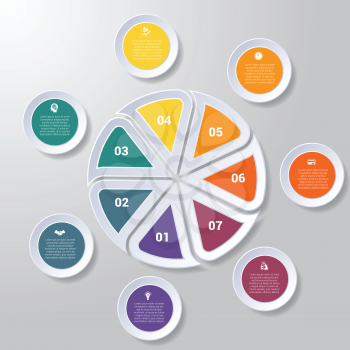 Pie chart or area chart diagram data Elements For Template infographics seven position. Business strategy. 