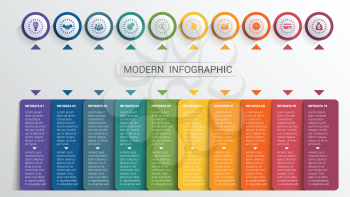 Infographics design template, color buttons and numbered 10 plates shapes, modern website template.