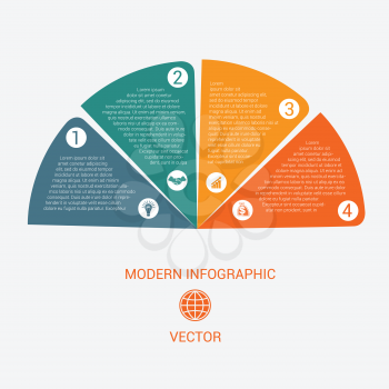 Business chart modern infographic vector template from color semicircle for 4 options business processes, workflow, diagram, flowchart