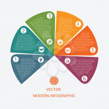 Business chart modern infographic vector template from color semicircle for 6 options business processes, workflow, diagram, flowchart