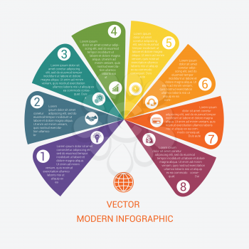 Business chart modern infographic vector template from color semicircle for 8 options processes, workflow, diagram, flowchart 
