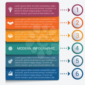 Modern strips infographics 6 options banner for business processes, workflow, diagram, flowcharts
