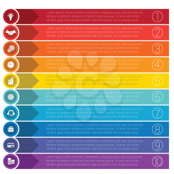 Templates infographics from arrows of circles and strips business concept for ten positions.