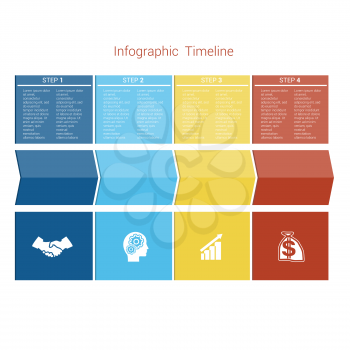Template Timeline Infographic colored arrows numbered for four position can be used for workflow, banner, diagram, web design, area chart