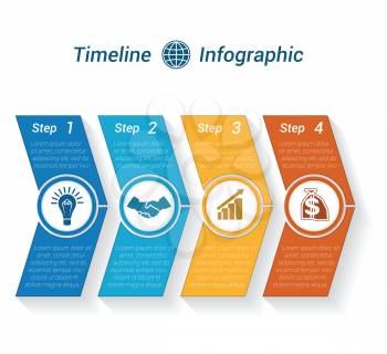 Template Timeline Infographic from colour arrows numbered for 4 position can be used for workflow, banner, diagram, web design, area chart