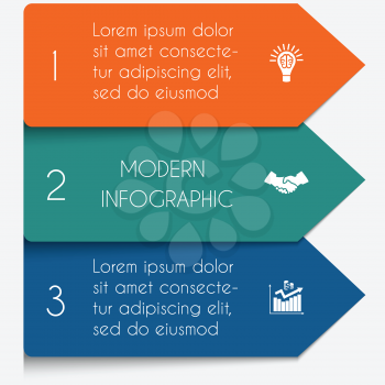 Template infographic horizontal colorful arrows lines 3 positions for text