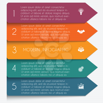 Template infographic horizontal colorful arrows lines 5 positions for text