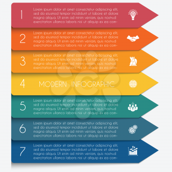 Template infographic horizontal colorful arrows lines 7 positions for text