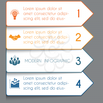 Template infographic horizontal white strips on colorful arrows lines 4 positions for text