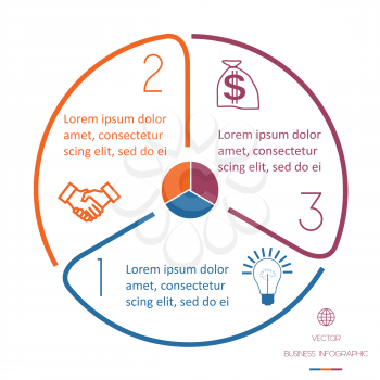 Infographic Circle template from colourful lines with text areas on three positions