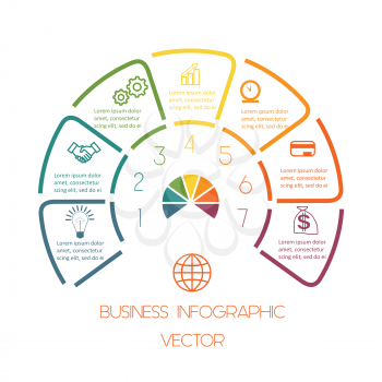   Infographic Semicircle template from colourful lines with text areas on seven positions 