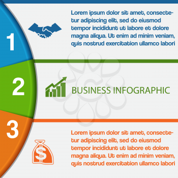 Infographics strips and colorful semicircle for business conceptual cyclic processes on three positions possible to use for workflow, banner, diagram, web design, timeline, area chart