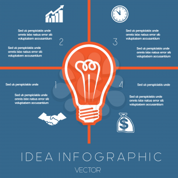 Idea Business Concept. Light bulb infographics template on four positions possible to use for workflow, banner, diagram,  web design, timeline, area chart