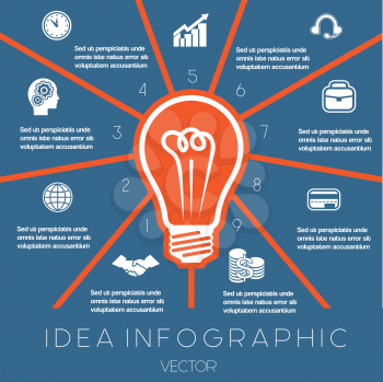 Idea Business Concept. Light bulb infographics template on nine positions possible to use for workflow, banner, diagram,  web design, timeline, area chart